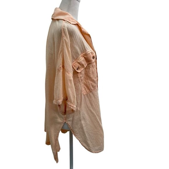 Free People Oversized Gauze Slub Cotton Lightweight Button Down Shirt Pink Small - Picture 4 of 7